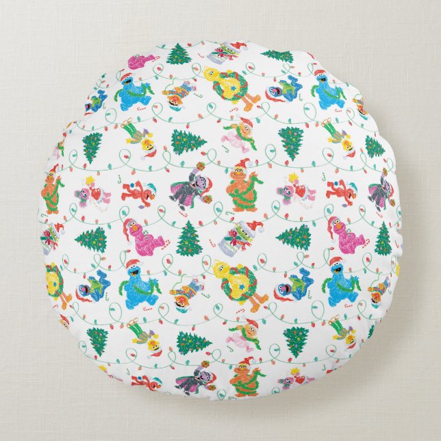 Sesame Street Christmas Tree Pattern Rundes Kissen (Vorderseite)