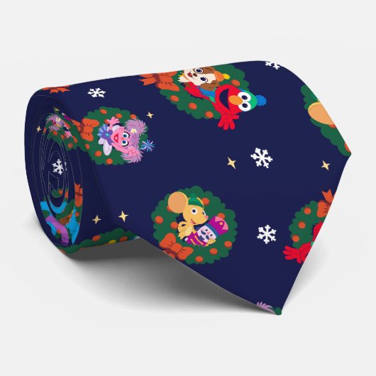 Sesame Street Christmas Wreath Pattern Krawatte (Gerollt)