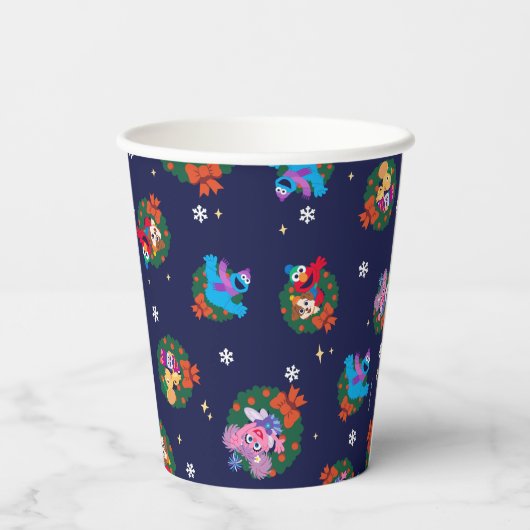 Sesame Street Christmas Wreath Pattern Pappbecher (Rückseite)