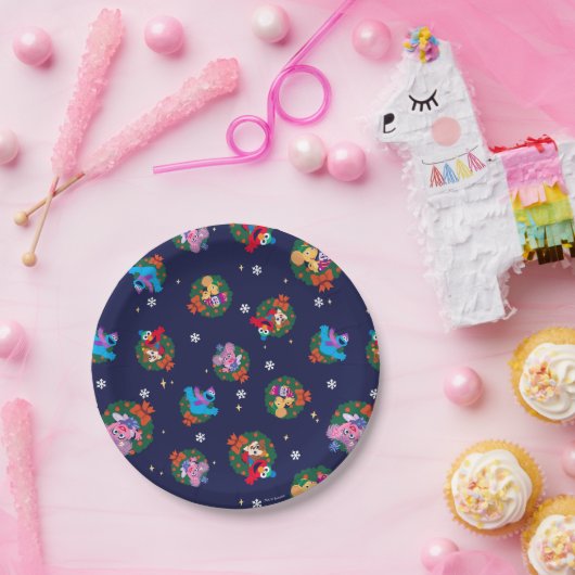 Sesame Street Christmas Wreath Pattern Pappteller (Party)