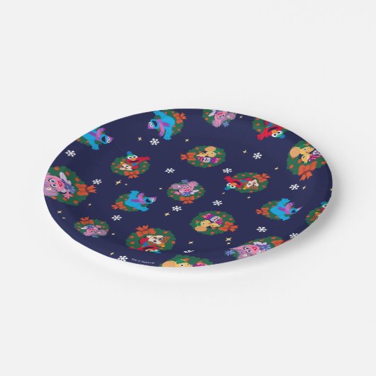 Sesame Street Christmas Wreath Pattern Pappteller (Schrägansicht)