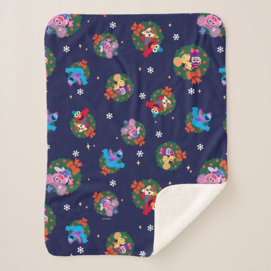 Sesame Street Christmas Wreath Pattern Sherpadecke (Vorderseite)