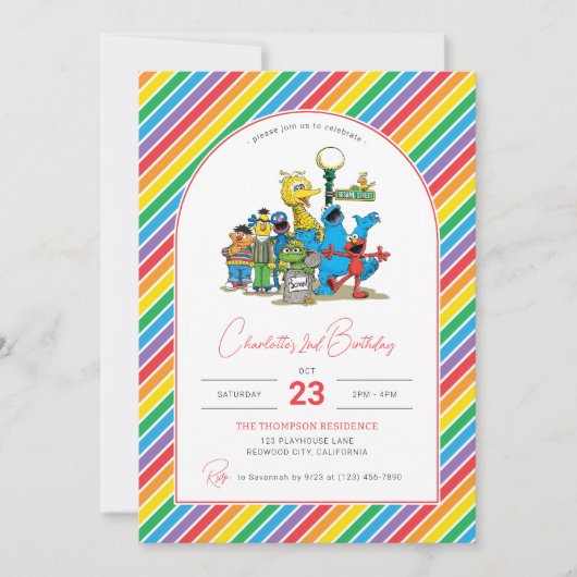 Sesame Street Colorful Rainbow Birthday Einladung (Vorderseite)