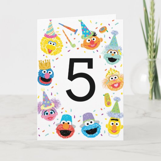 Sesame Street Confetti Happy 5. Geburtstag Karte (Vorderseite)