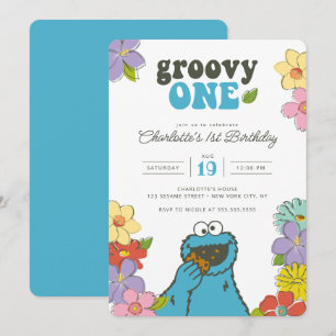 Sesame Street Cookie Monster   Groovy One Geburtst Einladung