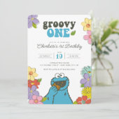 Sesame Street Cookie Monster | Groovy One Geburtst Einladung (Stehend Vorderseite)