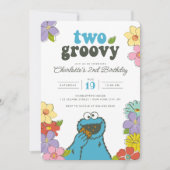 Sesame Street Cookie Monster | Two Groovy Birthday Einladung (Vorderseite)
