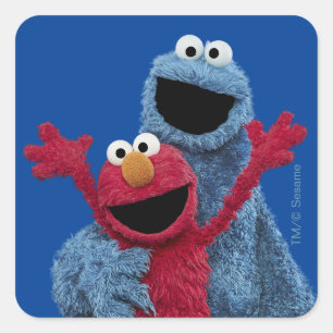 Sesame Street   Elmo & Cookie Monster Quadratischer Aufkleber