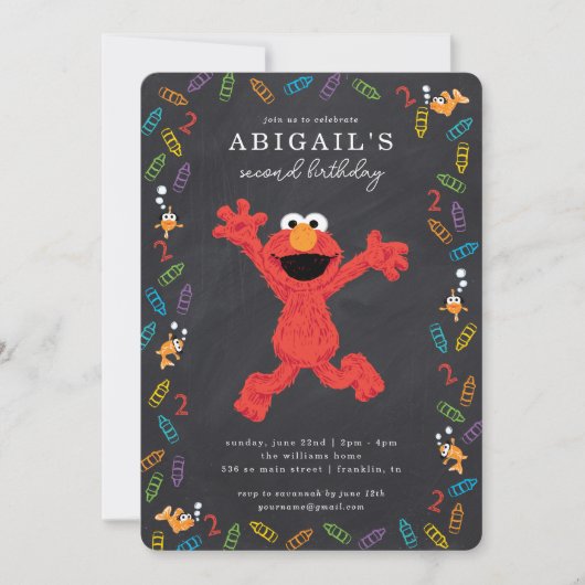 Sesame Street Elmo | Crayon Birthday Einladung (Vorderseite)