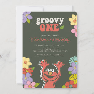 Sesame Street Elmo Groovy One Floral Geburtstag Einladung