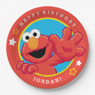 Sesame Street   Elmo - Tupfen-u. Stern-Geburtstag Pappteller