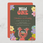 Sesame Street Elmo | Wild One Floral Birthday Einladung (Vorne/Hinten)