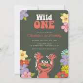 Sesame Street Elmo | Wild One Floral Birthday Einladung (Vorderseite)