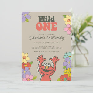 Sesame Street Elmo   Wild One Floral Birthday Einladung