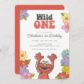 Sesame Street Elmo | Wild One Floral Birthday Einladung (Vorne/Hinten)
