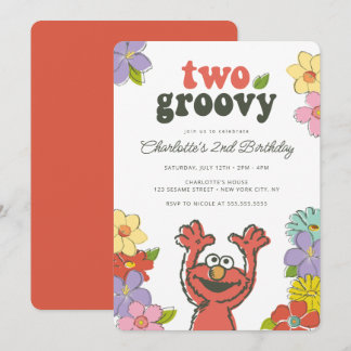 Sesame Street Elmo | Zwei Groovy Floral Geburtstag Einladung