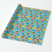 Sesame Street Faces Pattern on Blue Geschenkpapier (Ungerollt)