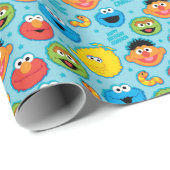 Sesame Street Faces Pattern on Blue Geschenkpapier (Rolleneckpunkt)