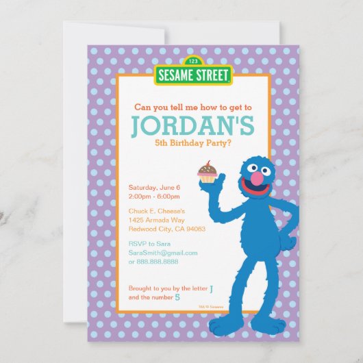 Sesame Street Grover Polka Dot Birthday Einladung (Vorderseite)