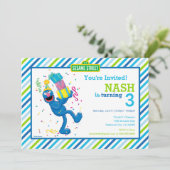 Sesame Street Grover Striping Birthday Einladung (Stehend Vorderseite)
