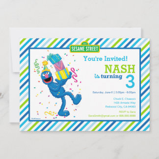Sesame Street Grover Striping Birthday Einladung