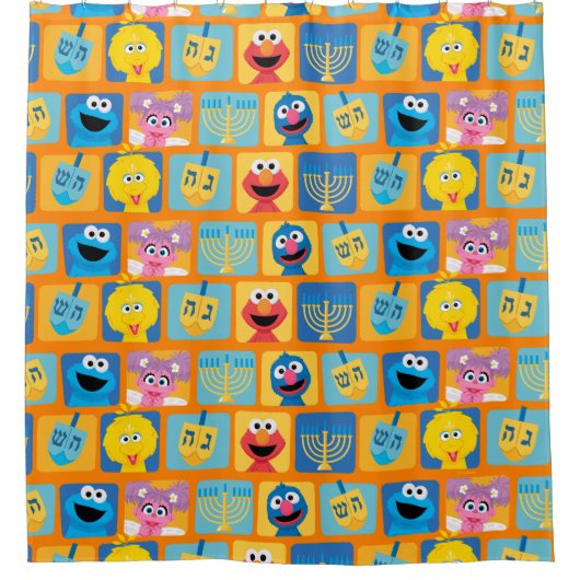 Sesame Street Hanukkah Pattern Duschvorhang (Vorderseite)