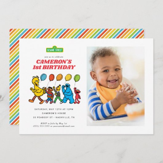 Sesame Street Pals | Birthday Balloons Einladung (Vorne/Hinten)