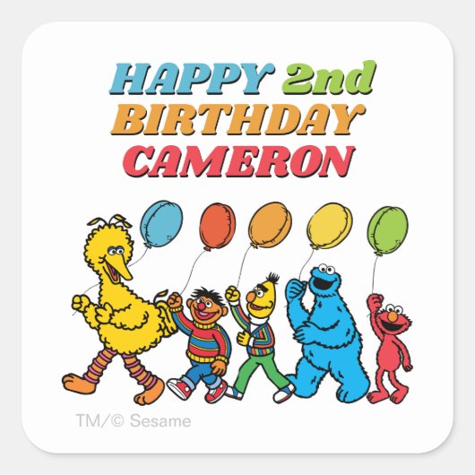 Sesame Street Pals | Birthday Balloons Quadratischer Aufkleber (Vorderseite)