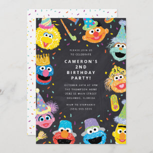 Sesame Street Pals Chalkboard Confetti Birthday Einladung