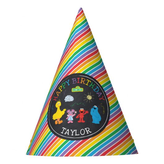 Sesame Street Pals Chalkboard Rainbow 1. Geburtsta Partyhütchen (Vorderseite)