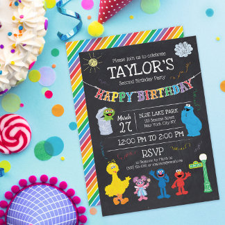 Sesame Street Pals Chalkboard Rainbow 2. Geburtsta Einladung