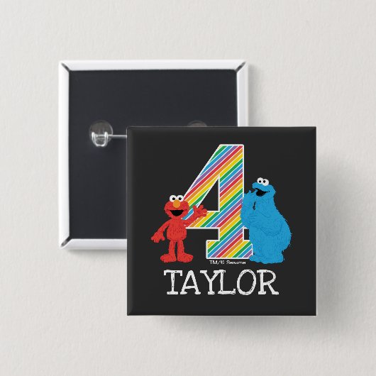 Sesame Street Pals Chalkboard Rainbow 4. Geburtsta Button (Vorne & Hinten)