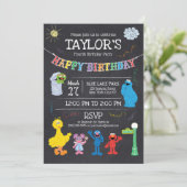 Sesame Street Pals Chalkboard Rainbow 4. Geburtsta Einladung (Stehend Vorderseite)