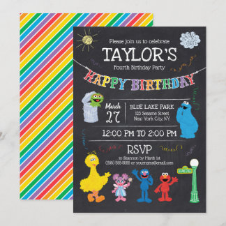 Sesame Street Pals Chalkboard Rainbow 4. Geburtsta Einladung