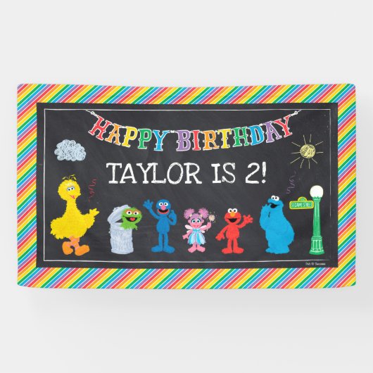 Sesame Street Pals Chalkboard Rainbow Birthday Banner (Horizontal)