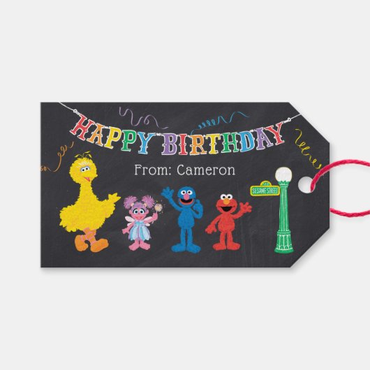 Sesame Street Pals Chalkboard Rainbow Birthday Geschenkanhänger (Vorderseite (Horizontal))