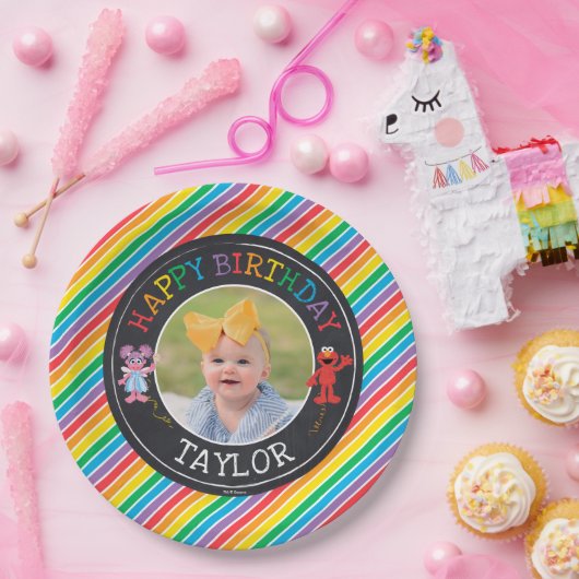 Sesame Street Pals Chalkboard Rainbow Birthday Pap Pappteller (Party)