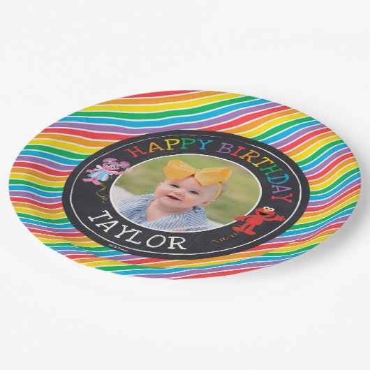 Sesame Street Pals Chalkboard Rainbow Birthday Pap Pappteller (Schrägansicht)