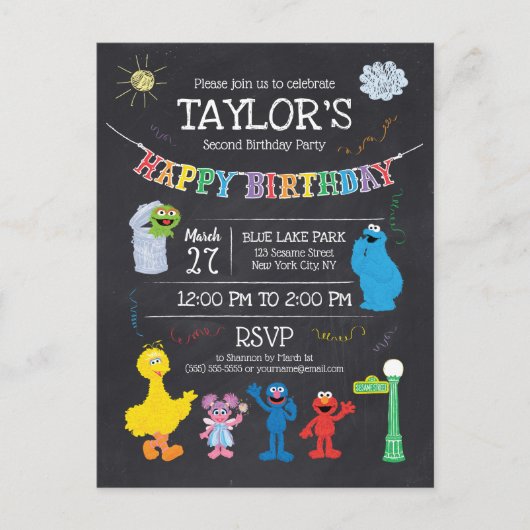 Sesame Street Pals Chalkboard Rainbow Birthday Postkarte (Vorderseite)