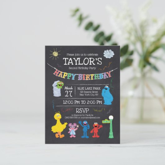 Sesame Street Pals Chalkboard Rainbow Birthday Postkarte (Stehend Vorderseite)