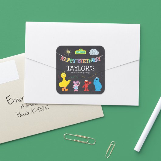 Sesame Street Pals Chalkboard Rainbow Birthday Quadratischer Aufkleber