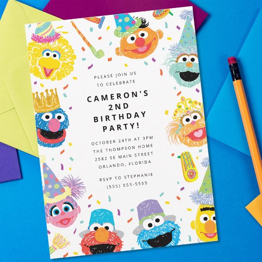 Sesame Street Pals Confetti Einladung zum Geburtst