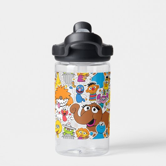 Sesame Street Pals Doodley Pattern | Name hinzufüg Trinkflasche (Rückseite)