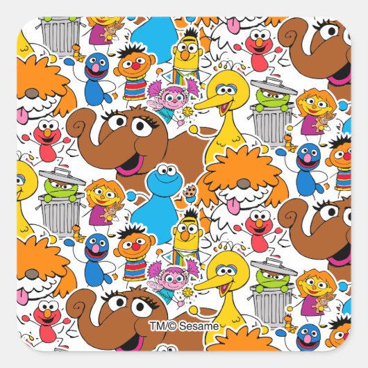 Sesame Street Pals Doodley Pattern Quadratischer Aufkleber (Vorderseite)
