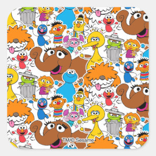 Sesame Street Pals Doodley Pattern Quadratischer Aufkleber