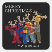 Sesame Street Pals | Frohe Weihnachts-Geschenkmark Quadratischer Aufkleber (Vorderseite)