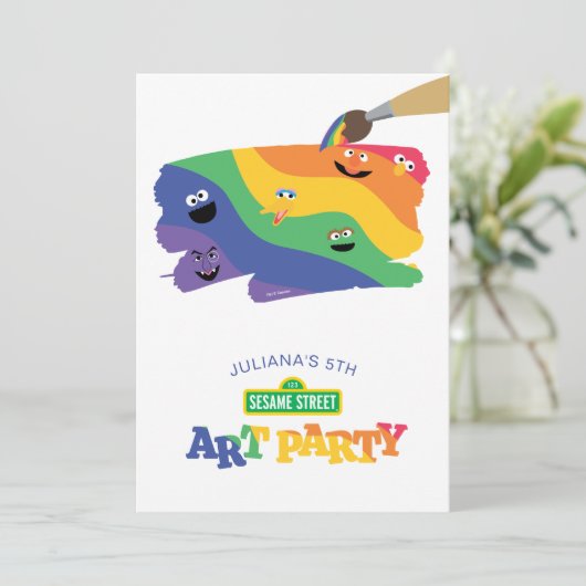 Sesame Street Pals Rainbow Art Party Einladung (Stehend Vorderseite)