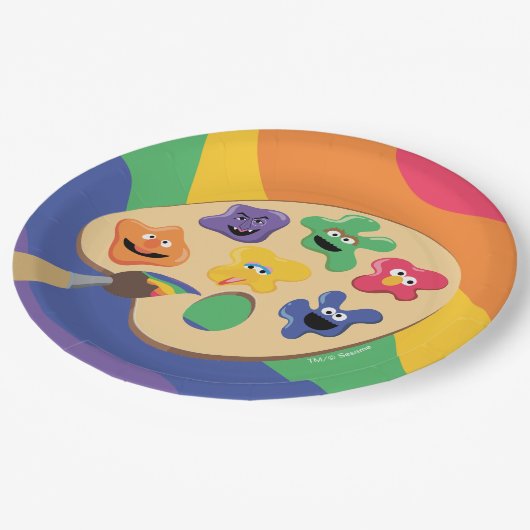 Sesame Street Pals Rainbow Art Party Pappteller (Schrägansicht)