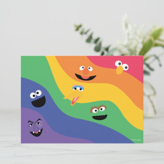 Sesame Street Pals Rainbow Birthday Einladung (Stehend Vorderseite)