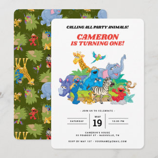 Sesame Street Safari Tiere 1. Geburtstag Invitati Einladung